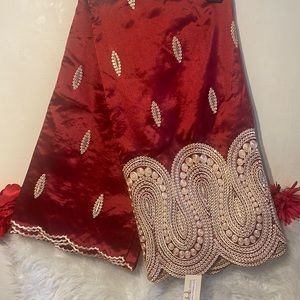 5yds African Satin Lace Red and Gold